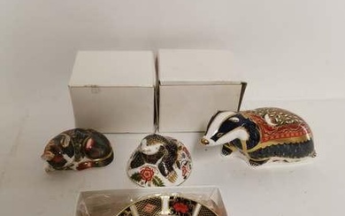 Royal Crown Derby English bone china paperweights; 'Mole' 'Catnip Kitten'...