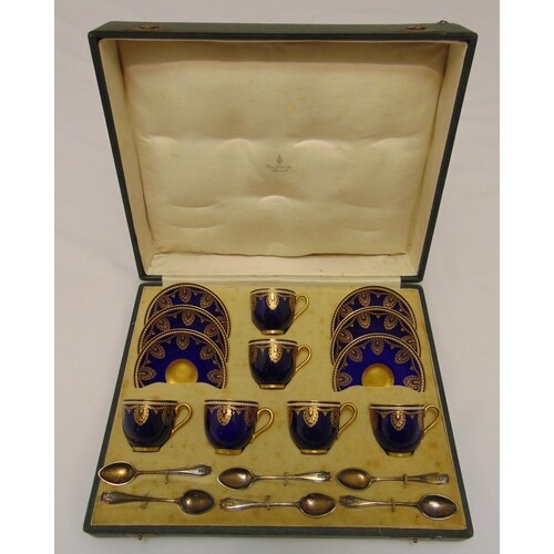 Royal Worcester a cased set of six coffee cup, saucers and h...