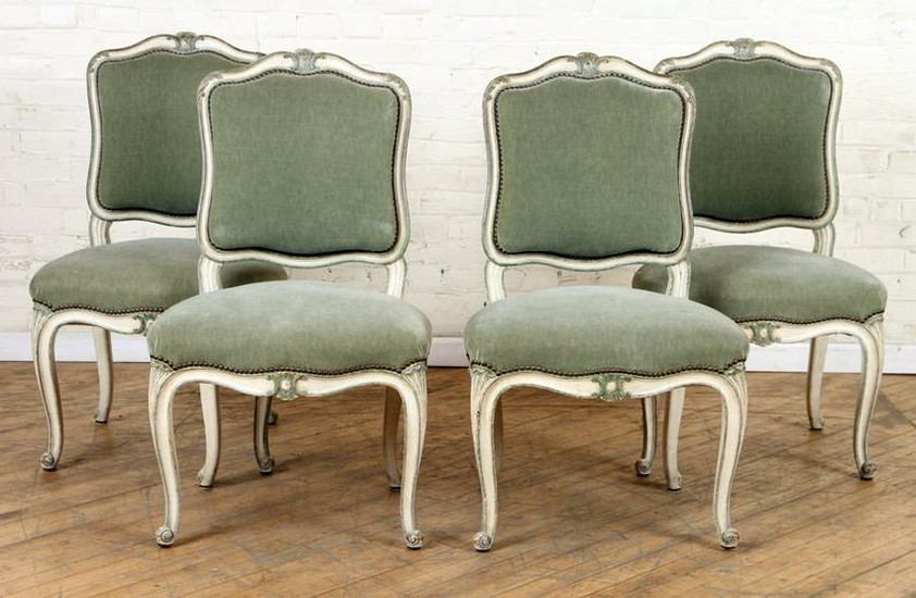 SET 4 LARGE FRENCH UPHOLSTERED SIDE CHAIRS C.1940