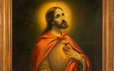 Sacré-Cœur de Jésus, école italienne de la fin du 19e siècle Huile sur toile, dimensions...