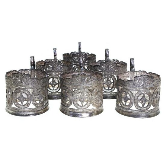 Set of Six Persian Silver Filigree Glass Holders.