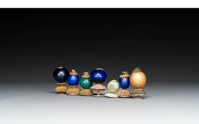 Seven Chinese gilt bronze Mandarin hat finials, QingH.: 6 cm...