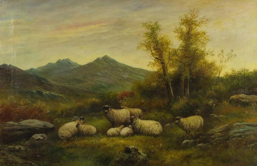 Sheep in a landscape, 19th century Scottish school oil