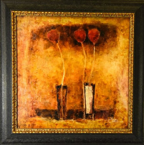 Signed Contemporary Floral Still Life Oil Painting