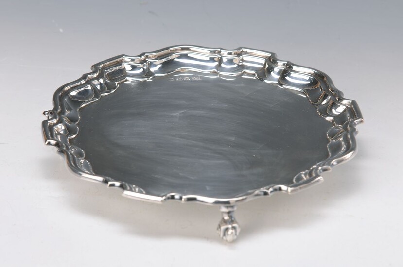 Silver tray, England, Sterling silver, on three...