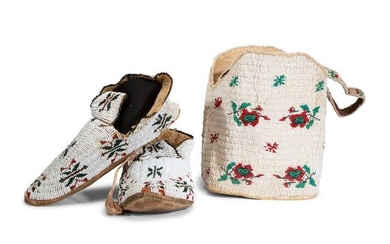Sioux Beaded Hide Bag and Moccasins