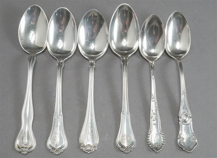 Six Assorted American Sterling Silver Teaspoons, 4.4 oz (various monograms)