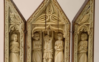 Small domestic triptych made of carved bone representing...