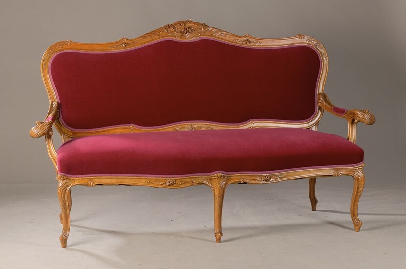 Sofa, around 1860, carved walnut, very fine quality,...