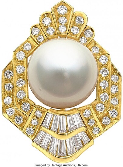 South Sea Cultured Pearl, Diamond, Gold Pendant