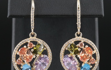 Sterling CZ and Spinel Cluster Earrings