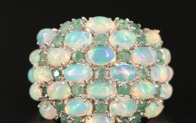 Sterling Opal and Emerald Dome Ring
