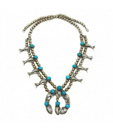 Sterling and Turquoise Squash Blossom Necklace