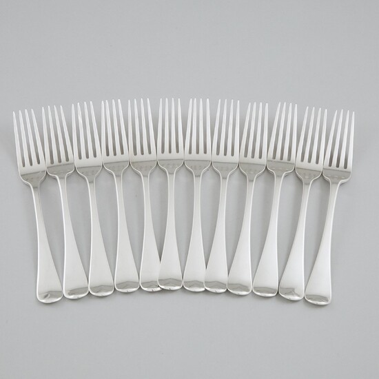 Twelve George III Old English Pattern Table Forks, William Eley & William Fearn, and William Chawner II, London, 1817/18