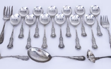Twelve Sterling Silver Queens Pattern Soup Spoons and Mixed...
