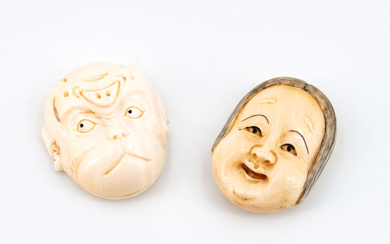 Two Carved Mask Netsuke, Japan, Early 20th Century