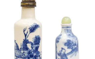 Two Chinese blue and white soft-paste snuff bottles Qing dynasty, 18th/19th century...