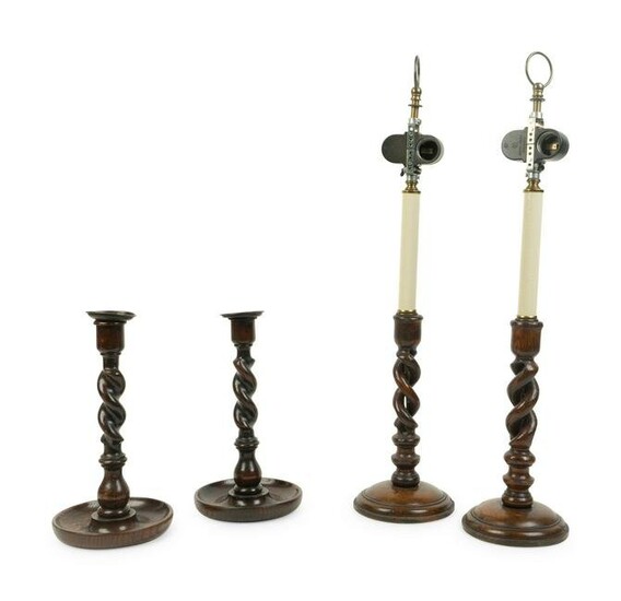 Two Pairs of English Treen Candlesticks