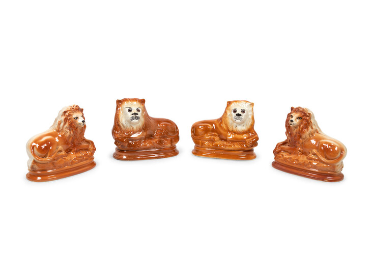 Two Pairs of Staffordshire Style Lions