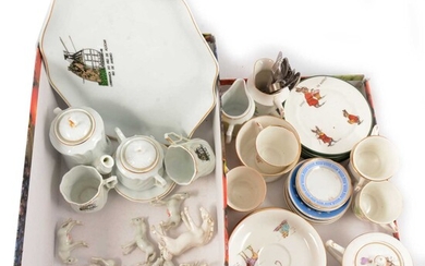 Two child's part tea sets, other plates and china horses.