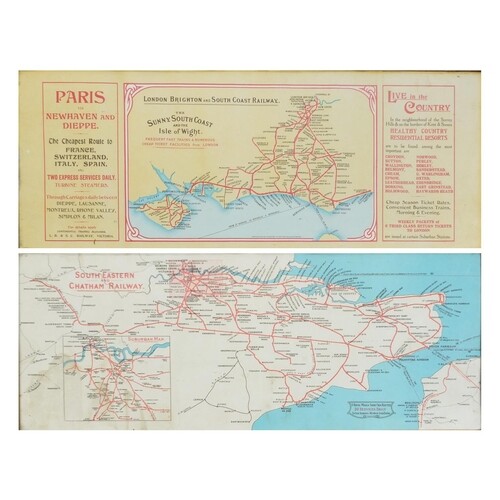 Two railwayana maps comprising The Sunny South Coast and Isl...