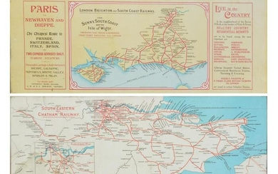 Two railwayana maps comprising The Sunny South Coast