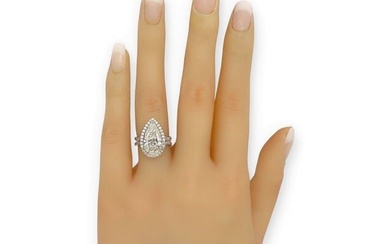 UNEEK Pear Shape Diamond 5.90 Tcw Custom Halo Engagement Ring 14kt White Gold