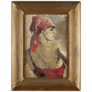 UNKNOWN ARTIST (20th century) LADY IN RED BANDANA Oil...