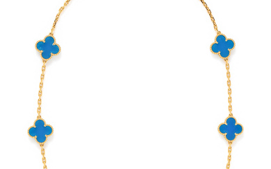 VAN CLEEF AND ARPELS, YELLOW GOLD AND BLUE AGATE 'VINTAGE ALHAMBRA' NECKLACE