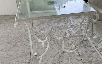 VINTAGE WHITE GLASS TOP PATIO TABLE