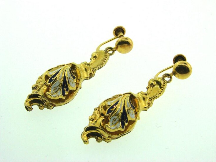 Victorian 14k and 10k Yellow Gold Enamel Dangle