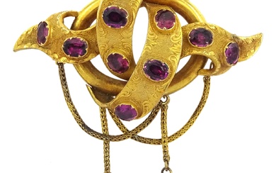 Victorian 15ct gold garnet knot brooch