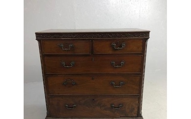 Victorian five drawer chest of drawers with carved frieze de...