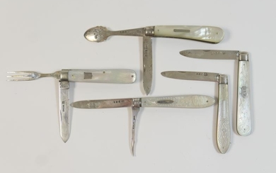 Victorian silver and mother of pearl folding fruit knife...