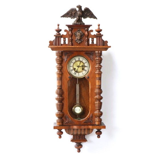 Viennese Regulator Alt Deutsch Style Walnut Clock with Eagle Finial