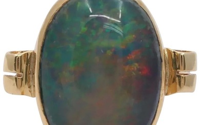 Vintage 14K Yellow Gold Black Opal Doublet Ring