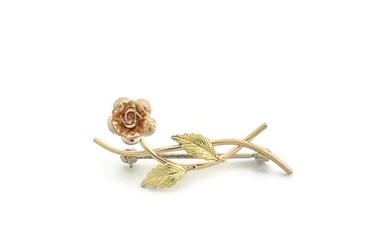 Vintage 1940's Krementz Flower Leaf Brooch Pin 14K Yellow Rose Gold, 1.34 Grams