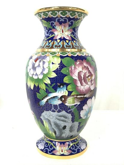 Vintage Asian Enameled Centerpiece Vase