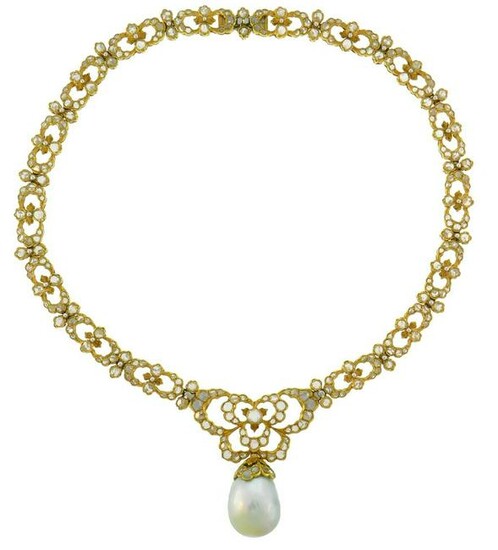 Vintage BUCCELLATI Pearl Diamond Gold NECKLACE 1950s