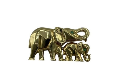 Vintage Cartier Yellow Gold and Emerald Elephant Brooch