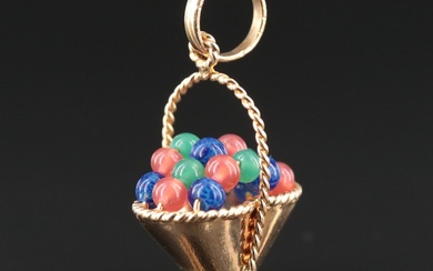 Vintage Italian 18K Basket Pendant with Glass Beads