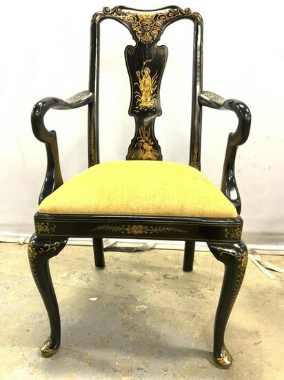 Vintage Lacquered Painted Wooden Asian End Chair