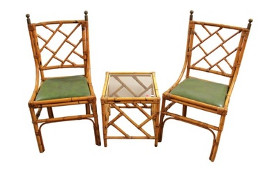 Vintage quality bamboo & rattan table and chairs