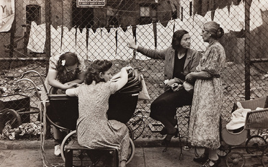 WALTER ROSENBLUM (1919-2006) Group in Front of Fence, Pitt Street, N.Y. Silver print,...