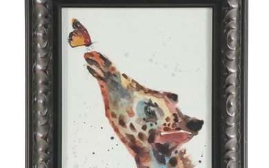 Watercolor Painting Giraffe with Butterfly