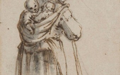 Willem van de Velde the Elder, Dutch 1611-1693- A peasant woman carrying two babies on her back; pen and brown ink and grey wash on laid paper, 11.5 x 7 cm. Provenance: Collection of Earl Cawdor.; With P. & D. Colnaghi & Co., London.; Private...