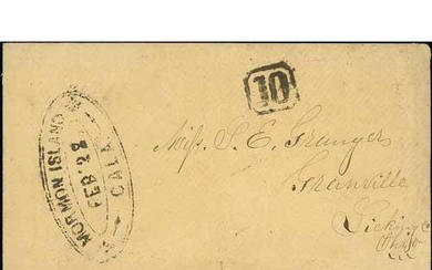 c.1853 Stampless covers with double oval "MORMON ISLAND / CA...