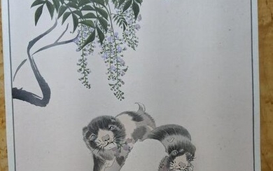 c1920 Matsubayashi Japanese Woodblock Print Puppies