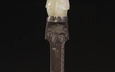 iGavel Auctions: Chinese Figural Celadon Jade Mounted Silver Letter Opener, Edward Farmer, ca. 1900 ASW1J