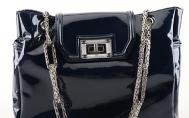 Chanel Navy Blue Patent Leather Shoulder Bag with Mademoiselle Turnlock